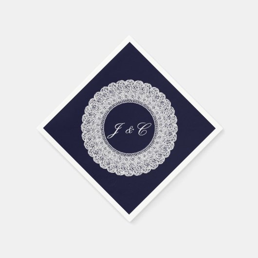 Elegante marineblau-weiße Spitzencocktail-Serviett Serviette (Ecke)