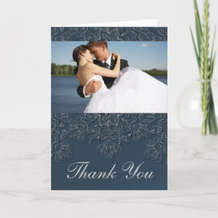 Elegante Marineblau Wirbel Hochzeit Foto vielen Da Dankeskarte