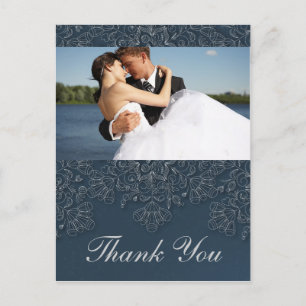 Elegante Marineblau Wirbel Hochzeit Foto vielen Da Postkarte