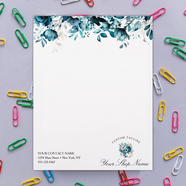 Elegante marineblaue Aquarellblume, Firmenname Briefbogen (Von Creator hochgeladen)