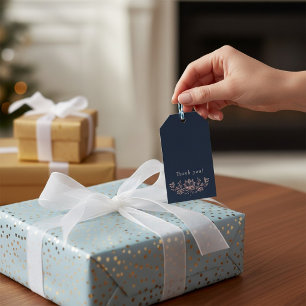 Elegante marineblaue Blumen-Dankeschön-Anhänger Geschenkanhänger