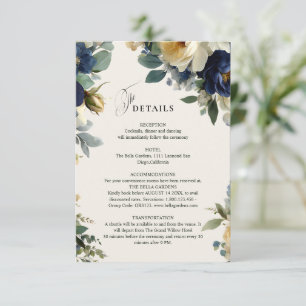 Elegante marineblaue Blumen-Hochzeitsdetails mit P Begleitkarte