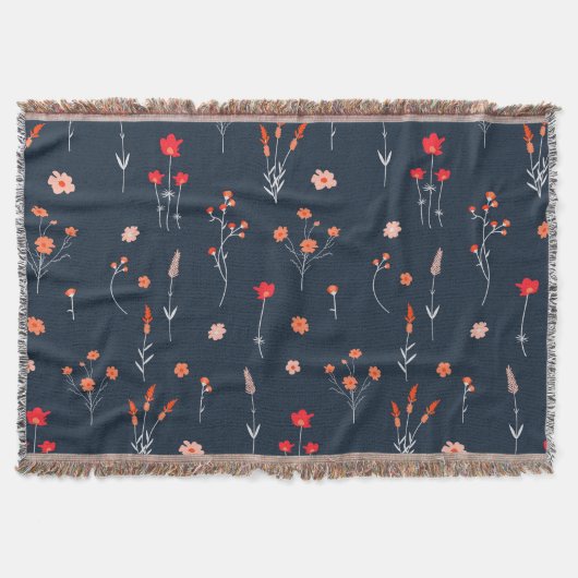 Elegante marineblaue Blumen-Wurfdecke Decke (Vorderseite)