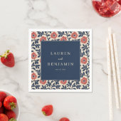 Elegante marineblaue Blumenbordüre Serviette (Beispiel)