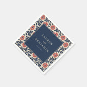 Elegante marineblaue Blumenbordüre Serviette (Ecke)