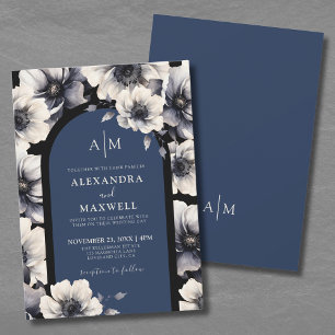 Elegante marineblaue Blumenhochzeit Einladung