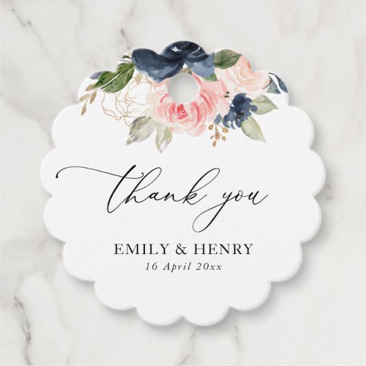 Elegante marineblaue Blumenhochzeit vielen Dank Geschenkanhänger (Vorderseite)