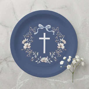 Elegante marineblaue Blumenkreuz-Papierplatte Pappteller
