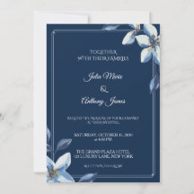 Elegante marineblaue florale Wasserfarben-Hochzeit