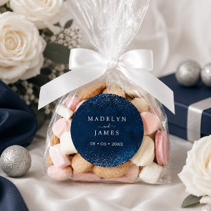 Elegante, marineblaue Hochzeit mit Glitter Runder Aufkleber