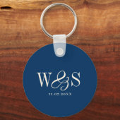 Elegante marineblaue Hochzeitspaare Schlüsselanhänger (Rückseite)