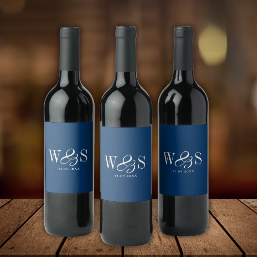 Elegante marineblaue Hochzeitspaare Weinetikett