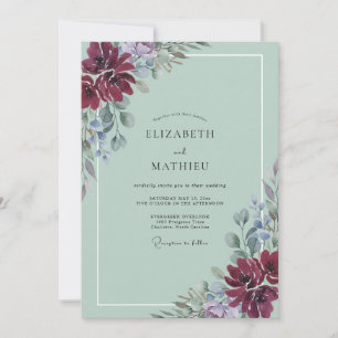 Elegante marineblaue Immergrün-Hochzeit Einladung