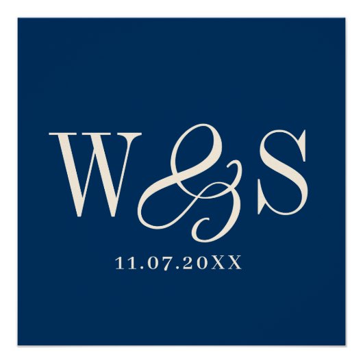 Elegante marineblaue Paare Hochzeit Poster (Vorderseite)