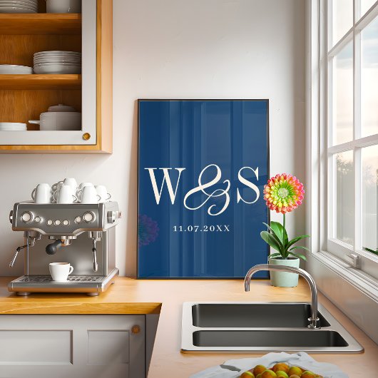 Elegante marineblaue Paare Hochzeit Poster