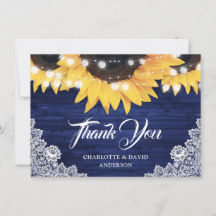 Elegante marineblaue Sonnenblumen-Hochzeit mit Hol Dankeskarte