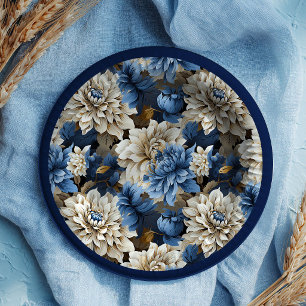 Elegante marineblaue und elfenbeinfarbene Blumen-H Pappteller