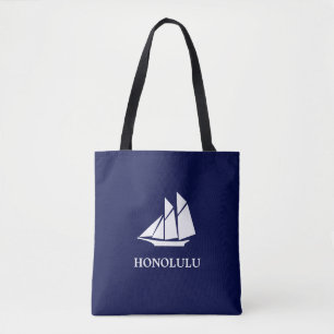 Elegante marineblaue und weiße Segelyacht Tasche