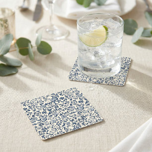 Elegante marineblaue vintage-blumenhochzeitsnamen rechteckiger pappuntersetzer