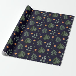 Elegante marineblaue Wasserfarbe-Botanik-Blumenmus Geschenkpapier