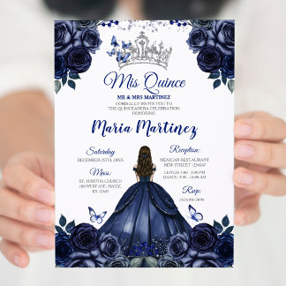 Elegante Marineprinzessin Floral Silver Mis Quince Einladung