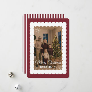 Elegante marinerote Familienfoto-Weihnachtskarte Feiertagskarte