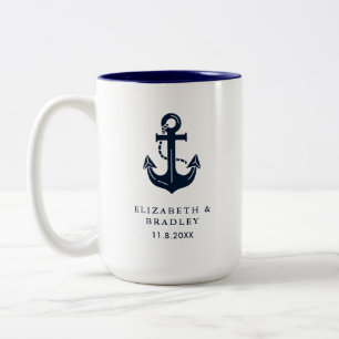Elegante maritime Hochzeitsfeier-Monogramm Zweifarbige Tasse