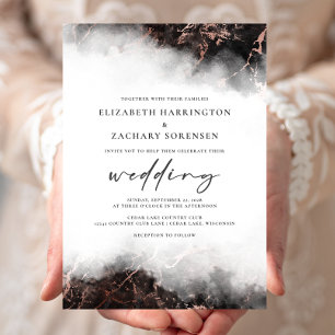 Elegante Marmor Black Rose Gold Wedding Einladung
