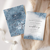 Elegante Marmor Blau Silber Hochzeits-Einladung Einladung