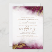Elegante Marmor Burgundy Red Gold Wedding Einladung (Vorderseite)