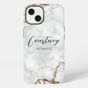 Elegante Marmor-Faux-Gold-Glitter-Monogramm-Name iPhone 13 Hülle