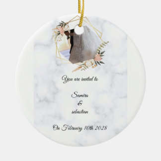 Elegante Marmor-Gold-Blumen-Hochzeitseinladung Keramik Ornament