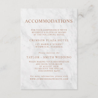 Elegante Marmor Rose Gold Hochzeiten Unterkünfte Begleitkarte