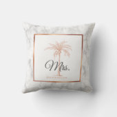 Elegante Marmor Rose Gold Palm Tree Hochzeit Mrs. Kissen (Rückseite)