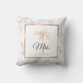 Elegante Marmor Rose Gold Palm Tree Hochzeit Mrs. Kissen (Vorderseite)