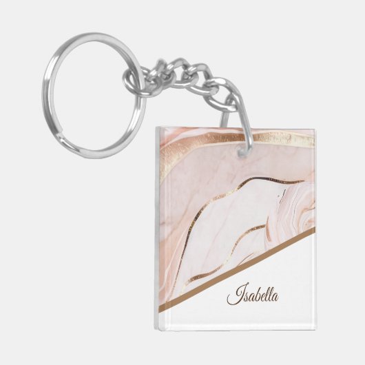 Elegante Marmor Rose Gold Schlüsselanhänger (Vorderseite links)