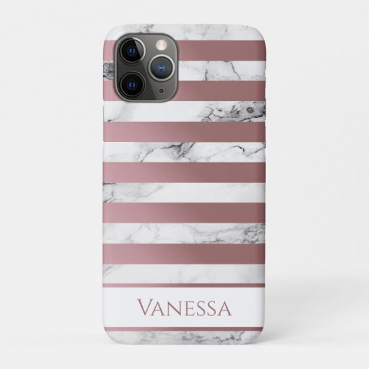 Elegante Marmor Rose Gold Streifen mit Namen Case-Mate iPhone Hülle (Rückseite)