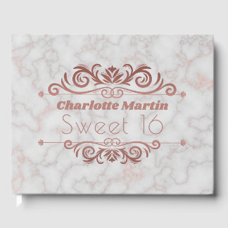 Elegante Marmor Rose Gold Sweet 16 Geburtstag Gästebuch