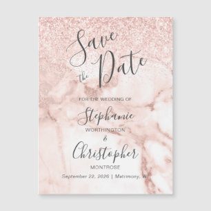 Elegante Marmor-Roségold-Glitter-Save-the-Date-Kar Magnetkarte