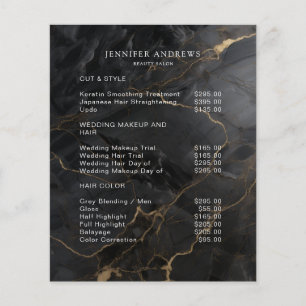 Elegante Marmor Schwarz-Gold-Salon-QR-Code-Preisli Flyer