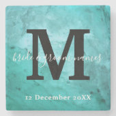 Elegante Marmor Schwarz-Weiß-Monogramm-Hochzeit Steinuntersetzer (Vorderseite)