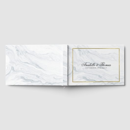 Elegante Marmor- und Gold Texture-Hochzeit Gästebuch (Voll)