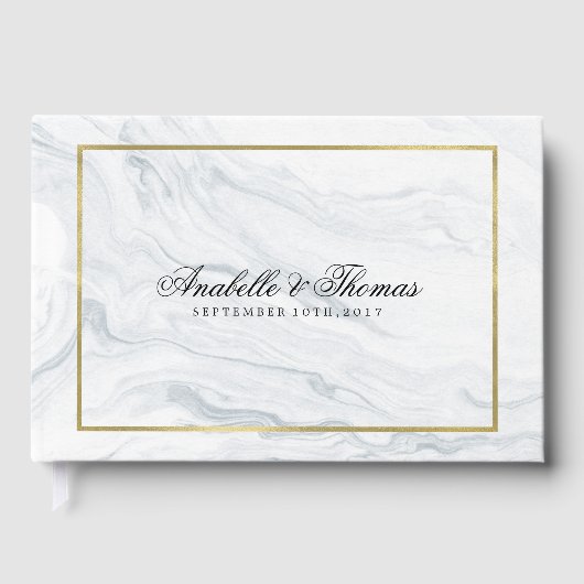 Elegante Marmor- und Gold Texture-Hochzeit Gästebuch (Vorderseite)