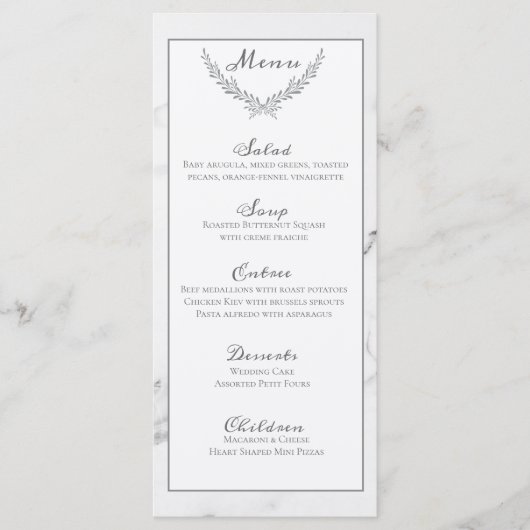 Elegante Marmor- und Wreath Wedding Menu Card Menükarte (Vorderseite)