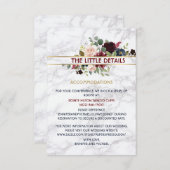 Elegante Marmorbäume Burgundy Navy Gold Floral Bou Begleitkarte (Vorne/Hinten)