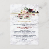 Elegante Marmorbäume Burgundy Navy Gold Floral Bou Begleitkarte (Vorderseite)