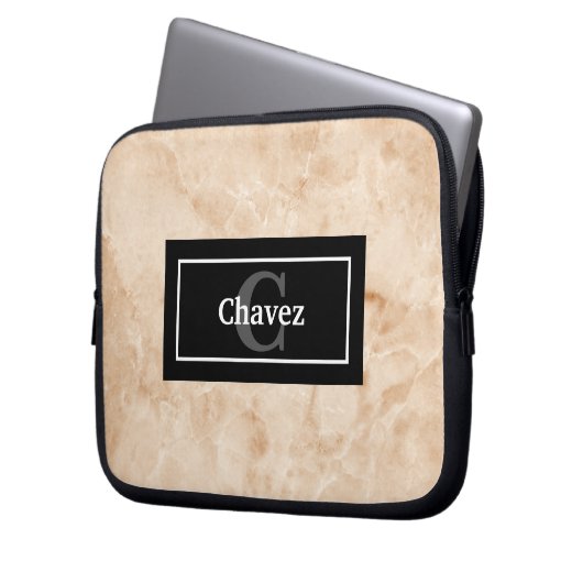 Elegante Marmorgestein-Textur mit Name und Monogra Laptopschutzhülle (Vorderseite Links)
