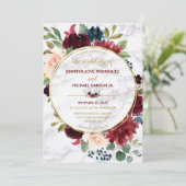 Elegante Marmorgolden Marsala Navy Blauer Blumenst Einladung (Stehend Vorderseite)