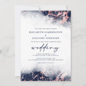 Elegante Marmorhochzeit der blauen Rose Einladung (Vorderseite)