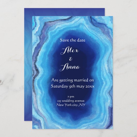 Elegante marmorierte Hochzeitsfeier - Ozeanfarben Einladung (Vorne/Hinten)